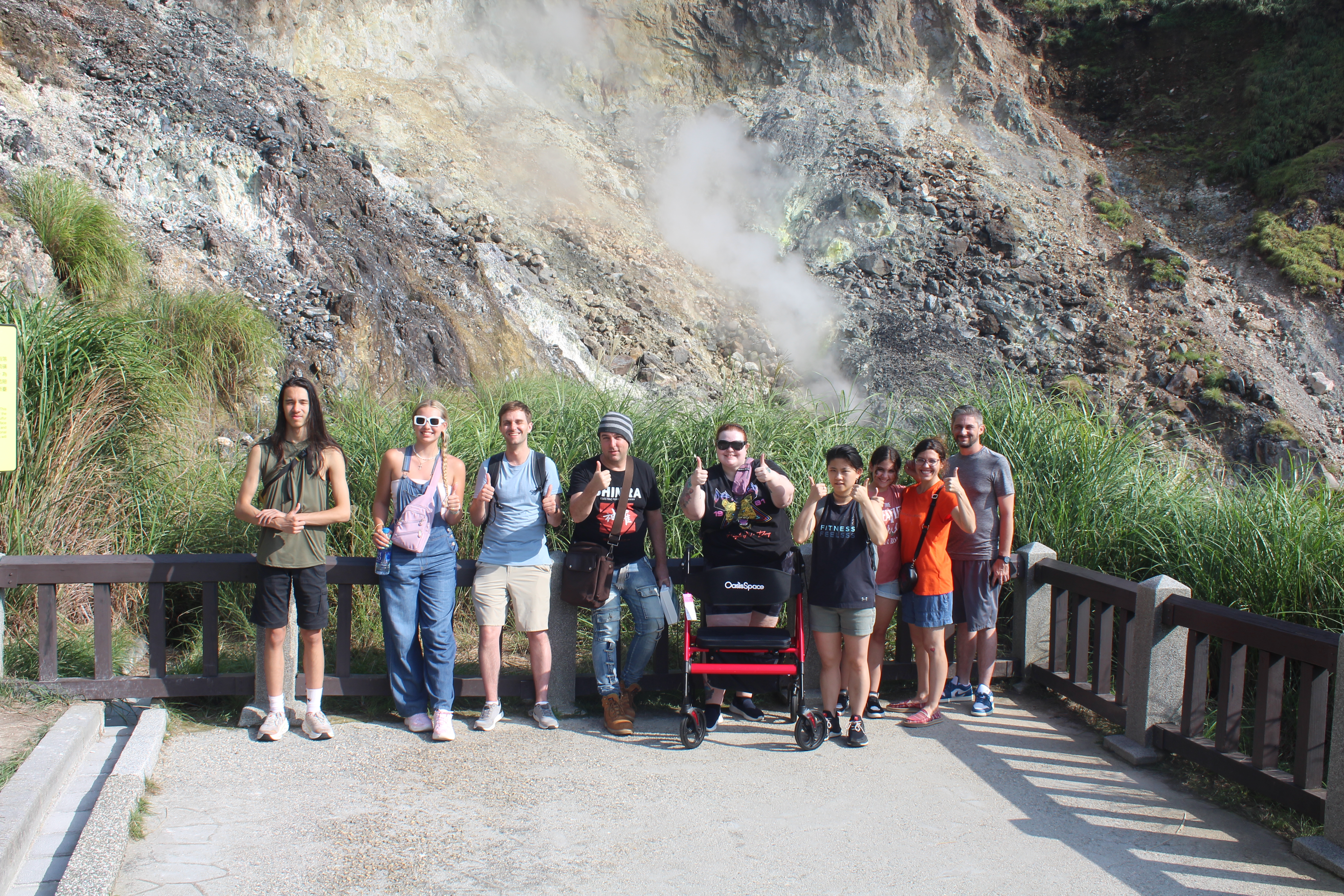 MLC students exploring a volcanic hot springs area in Taiwan